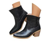 Generisch Bottines de cowboy pour femme - Style rétro - Avec talon bloc - Tête carrée - Grande taille - Chaussures élégantes à talons hauts - Bottes de costume - Bottes courtes - Argent, Noir , 41 EU