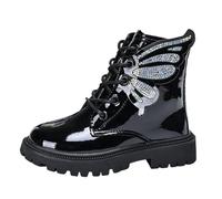 Generisch Bottines de neige pour fille - Imperméables - Avec papillon - Antidérapantes - Chaudes - Courtes - Pour garçons et filles - Confortables - Pour l'école, Noir , 28.5 EU