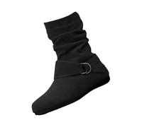 Generisch Bottines de transition plates pour femme - En daim - Avec boucle - Couleur unie - Bottes de cowboy - Talon bloc - Bottes de plein air - Bottes western - Bottes pour femme, Noir , 39 EU