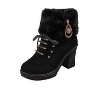 Generisch Bottines décontractées pour femme avec talon bloc - Semelle plateforme - Doublure chaude en fausse fourrure - Longueur mollet - Bottes d'hiver confortables pour la vie quotidienne et les
