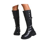 Generisch Bottines d'équitation élégantes mi-hautes avec bout pointu - Bottines à enfiler - Talon bloc - Chaussures tendance pour tout le monde, Noir , 36 EU