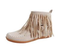 Generisch Bottines d'équitation en cuir pour femme - Avec franges - Bottes de cowboy - Rivets - Bottes d'équitation classiques - Chaussures d'extérieur - Couleur unie - Bottes western, Blanc., 37 EU