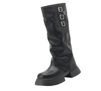 Generisch Bottines d'équitation pour femme avec talon - Bottes d'équitation - Bottes longues en cuir avec boucle - Semelle extérieure plate antidérapante - Bottes de saut rabattables - Bottes de