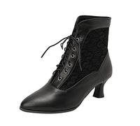 Generisch Bottines d'équitation pour femme - Style vintage - Lacets - Style steampunk - Avec talon - Bottines d'équitation - Automne et hiver, Noir , 36 EU