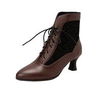 Generisch Bottines d'équitation pour femme - Style vintage - Lacets - Style steampunk - Avec talon - Bottines d'équitation - Automne et hiver, marron, 35.5 EU