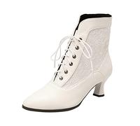 Generisch Bottines d'équitation pour femme - Style vintage - Lacets - Style steampunk - Avec talon - Bottines d'équitation - Automne et hiver, Blanc., 39 EU