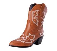 Generisch Bottines d'équitation western pour femme - Courtes - Avec broderie - Pour costume traditionnel - À enfiler - Avec talon bloc - Bottes de transition décontractées, marron, 53 EU