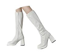 Generisch Bottines d'hiver chaudes pour femme - Bout rond - Talons hauts - Bottes hautes élégantes - Bottes d'équitation - Bottes d'hiver longues, Blanc., 40.5 EU