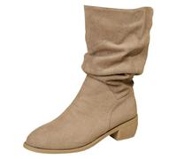 Generisch Bottines d'hiver classiques chaudes pour femme - Bottes pointues à enfiler - Bottes mi-hautes - Talon bloc - Bottes pour femme, kaki, 41 EU