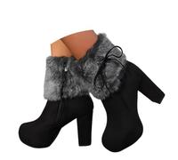 Generisch Bottines d'hiver doublées chaudes avec talon bloc, tige basse pour un confort optimal par temps froid, Noir , 32 EU