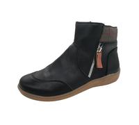 Generisch Bottines d'hiver plates antidérapantes doublées en cuir pour | Bottes de neige orthopédiques légères et confortables avec polaire - Bottes de motard avec fermeture éclair - Tige courte