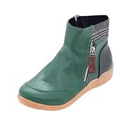 Generisch Bottines d'hiver plates antidérapantes doublées en cuir pour | Bottes de neige orthopédiques légères et confortables avec polaire - Bottes de motard avec fermeture éclair - Tige courte