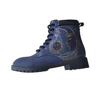 Generisch Bottines d'hiver pour femme à talon bas - Semelle antidérapante - Motif étoile et lune - Bottines courtes à lacets - Bout rond - Lacets, bleu, 41 EU