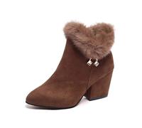 Generisch Bottines d'hiver pour femme - Couleur unie - Fermeture éclair - Bottes chaudes avec talon moyen - Pour l'extérieur, la mode d'hiver - Bottes de travail pour le quotidien et les voyages, café