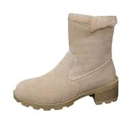 Generisch Bottines d'hiver pour femme - Couleur unie - Fermeture éclair latérale - Élégantes et confortables - Hauteur de tige moyenne - Isolantes - Bottes pour femme, 01, beige., 37 EU