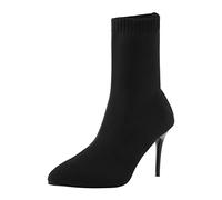 Generisch Bottines d'hiver pour femme - Couleur unie - Talon fin simple - Chaussures pointues - Tricot - Slip Jack - Pour femme - 36, Noir , 40 EU