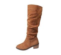 Generisch Bottines d'hiver pour femme - En daim - Couleur unie - En dentelle - Chaudes et décontractées - Bottes en caoutchouc pour femme, marron, 42 EU