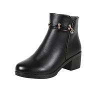 Generisch Bottines d'hiver pour femme - Imperméables - À lacets - Avec talon - Couleur unie - Antidérapantes - Avec fermeture éclair latérale - Courtes - Chaussures imperméables - Pointure 40, Noir