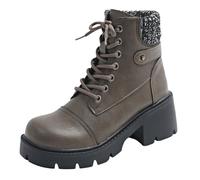 Generisch Bottines d'hiver pour femme - Imperméables - Avec doublure chaude - Semelles antidérapantes - Talon bloc - Confortables et élégantes - En dentelle, café, 40 EU