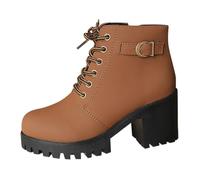 Generisch Bottines d'hiver pour femme - Talon bloc - Bottes basses avec fermeture éclair latérale - Semelles antidérapantes - Chaussures à enfiler - Chaussures d'hiver confortables pour femme, marron