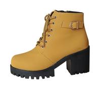 Generisch Bottines d'hiver pour femme - Talon bloc - Bottes basses avec fermeture éclair latérale - Semelles antidérapantes - Chaussures à enfiler - Chaussures d'hiver confortables pour femme, jaune
