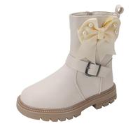 Generisch Bottines d'hiver pour fille avec nœud - Chaussures mi-hautes - Chaussures d'hiver mignonnes - Chaussures de randonnée - Bottes d'extérieur - Chaussures de princesse - Couleur unie - Pour