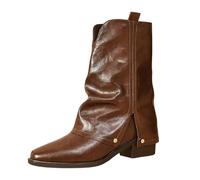 Generisch Bottines d'hiver tendance pour femme avec bout pointu, fermeture éclair latérale, tige mi-haute, talon extensible confortable, bottes décontractées à enfiler, marron, 38 EU