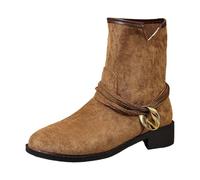 Generisch Bottines d'hiver unies pour femme à enfiler, style décontracté pour le quotidien, bottes robustes avec talon moyen, bout fermé pour les saisons froides, jaune, 38 EU