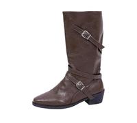 Generisch Bottines élégantes à enfiler, coupe mi-haute pour plus de confort en hiver, bottes mi-mollet pour femme avec passants, chaussures intemporelles pour tous les jours, marron, 41 EU