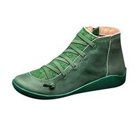 Generisch Bottines élégantes pour femme - Bout rond - Bottes plates à lacets - Fermeture éclair - Chaussures de cheville vintage en cuir synthétique - Bottes mi-hautes - Bottes western en caoutchouc