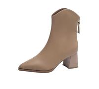 Generisch Bottines élégantes pour femme - Couleur unie - Talon bloc - Avec fermeture éclair - Bout pointu - Talons hauts - Bottes d'hiver tendance - Chaussures à talons pour mariage, fête, banquet