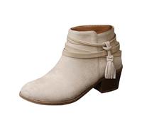 Generisch Bottines en cuir pour femme - Avec talon bloc - Avec fermeture éclair - En daim - Couleur unie - Élégantes et confortables, Blanc., 38 EU