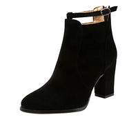 Generisch Bottines en daim pour femme - Avec talon bloc - Bottes à talons hauts - Escarpins - Automne et hiver - Bottes à enfiler - Bottines mi-hautes - Bottes de travail, Noir , 39 EU