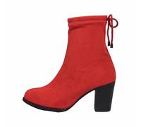 Generisch Bottines fuselées pour femme avec talon bloc, doublure en polaire extensible douce pour un ajustement mince toute la journée par temps froid, rouge, 37 EU