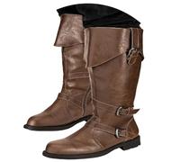 Generisch Bottines médiévales pour femme - Longueur mollet - Bottes d'équitation - Talon bas - Bottes en cuir Steampunk - Chaussures de chevalier pour fêtes costumées et spectacles, café, 48 EU