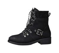 Generisch Bottines mi-mollet 2025 avec bout rond, lacets, design patchwork, tige et talon bloc confortable pour tout le monde, Noir , 37 EU