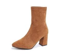 Generisch Bottines mi-mollet pour femme avec tige mi-haute pour un look décontracté quotidien, bout rond, talon bloc, parfait accompagnement hivernal, style simple à enfiler pour plus de confort et