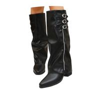 Generisch Bottines plates élégantes pour femme avec fermeture éclair, boucle à l'avant, hauteur de la tige moyenne, matériau extérieur robuste, tige large confortable pour la mode d'automne