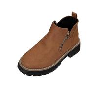 Generisch Bottines plates en cuir pour femme - Chaudes - Avec fermeture éclair latérale - Antidérapantes - Imperméables - Pour l'hiver - Automne - En daim, marron, 37 EU