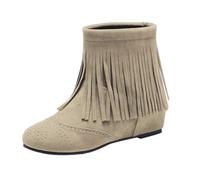 Generisch Bottines plates pour femme - Bottes western en daim - Talons bas - Bottes à franges - Bottes à plateforme - Bottes de cheville - Bottes d'hiver à enfiler - Chaussures élégantes, beige, 41 EU
