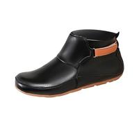 Generisch Bottines plates pour femme toutes saisons en cuir synthétique - Bout rond - Bottes d'extérieur sans lacets - Légères - Bottes de cowboy occidentales souples, Noir , 41 EU
