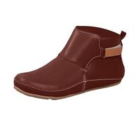 Generisch Bottines plates pour femme toutes saisons en cuir synthétique - Bout rond - Bottes d'extérieur sans lacets - Légères - Bottes de cowboy occidentales souples, marron, 42 EU