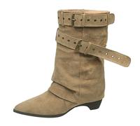 Generisch Bottines pliables en cuir pour femme avec talon large | Bottes mi-hautes élégantes à bout pointu avec boucle, bottes occidentales à enfiler pour festival
