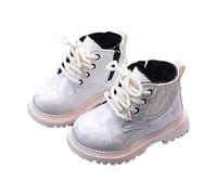 Generisch Bottines pour enfants et filles - Avec paillettes vernies - Imperméables - Bottines basses à lacets brillantes - Pour l'automne et l'hiver - Antidérapantes - Courtes - Pour l'école, beige