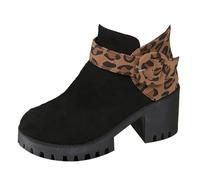 Generisch Bottines pour femme avec talon - Bottes pour femme avec boucle - Motif léopard - Bottines courtes à bout rond - Talon bloc épais - Bottes courtes en daim - Bottines automne hiver, marron, 39