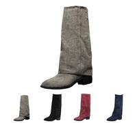 Generisch Bottines pour femme avec talon élégant, à enfiler - Talon bloc - Bottes hautes pliables - Bottes longues - Bout pointu - Bottes basses antidérapantes, Gris Aaa, 38 EU