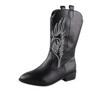 Generisch Bottines pour femme avec talon en cuir, bottines basses, bottines vintage, broderie vintage, bottes de cowboy, bottines western, bottines à bout pointu, bottes à enfiler, élégantes bottes