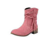 Generisch Bottines pour femme - Bottes à enfiler - Bottes courtes - Bottes d'hiver mi-hautes confortables - Talon mi-haut - Bottes mi-hautes - Style rétro - Automne et hiver, Rose, 38 EU