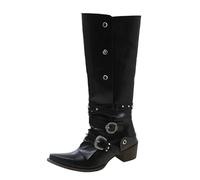 Generisch Bottines pour femme Bottes Chaussures Genou Bottes Noir Bottes d'hiver Mode Cuir Gland Dentelle Milieu du mollet Tempérament Beau, Noir , 37 EU