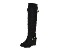 Generisch Bottines pour femme - Bottes en caoutchouc - Bottes en caoutchouc - Bottes tendance - Boucle de ceinture massive - Talon compensé haut - Bottes longues - Bottes décontractées, Noir , 37 EU